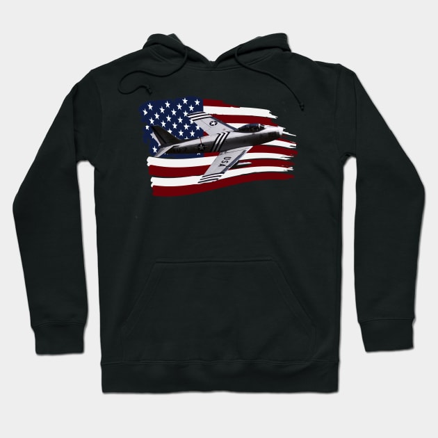 F-86 Sabre Fighter Jet USAF Airplane Plane US Flag Hoodie by Dirty Custard Designs 